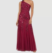 Adrianna Papell Women's Red Floral Beaded One Shoulder Mermaid Gown Size 18