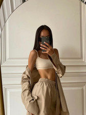 Women  s Beige Two Piece Set Shirt  Pants Casual Lounge Co-Ord SIZE S-M