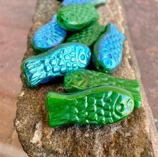 Green AB Goldfish 12 Czech Glass Beads