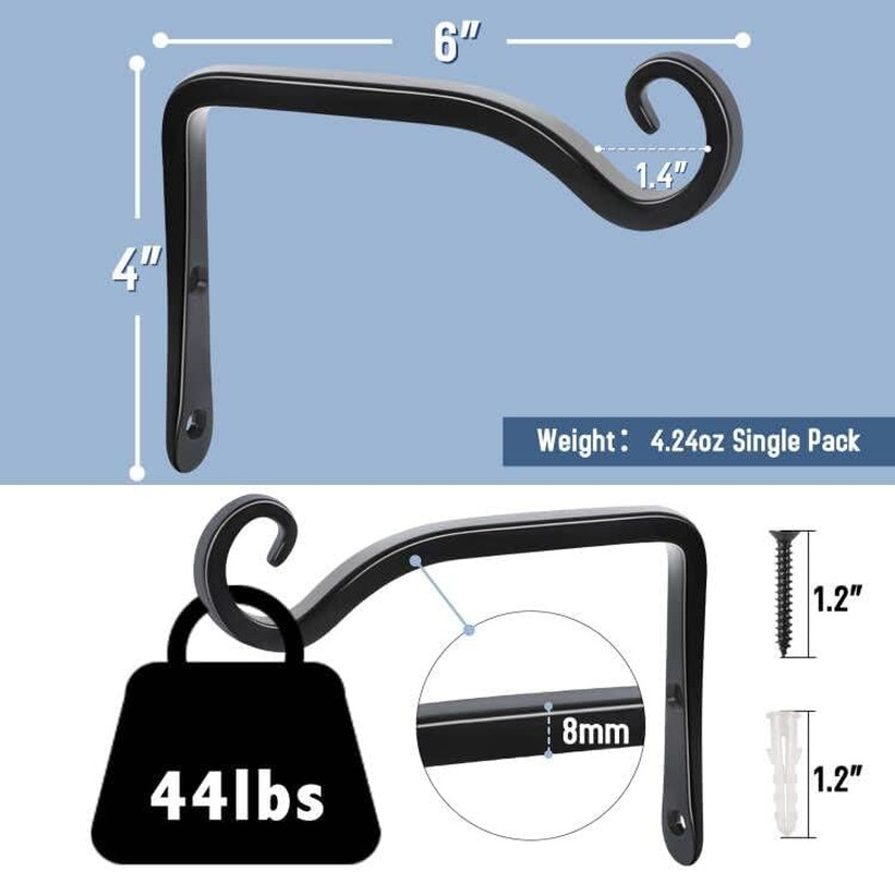Hanging Plant Bracket 2 Pack 6 Inch Hand-Forged Plant Hangers for Outdoor with S