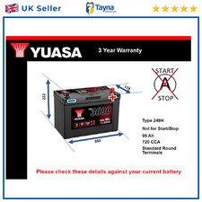 Car Battery YBX3335 Yuasa 249H 720A 95Ah 3Yr Warranty 303x174x222 SMF