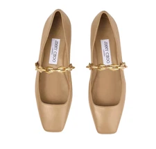 NEW Jimmy Choo Diamond Tilda Ballet Flats Womens 38 8 Nude Leather Chain NIB