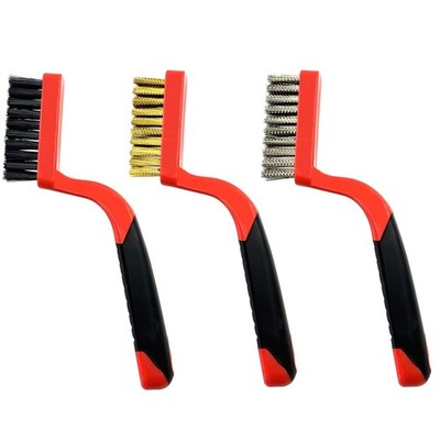 Wire Brush Set 3pcs - Nylon/Brass/Stainless Steel Bristles with Curved Handle...
