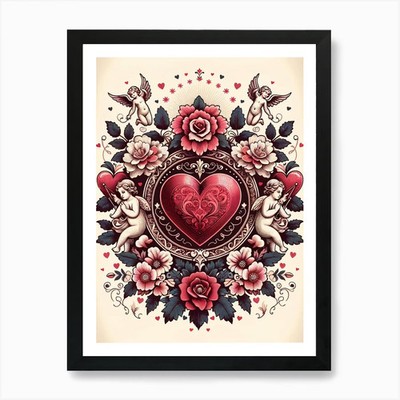 Liebe, Rosen, Amor Kunstdruck Rahmen gerahmt Wandbild Poster Leinwanddruck Bild