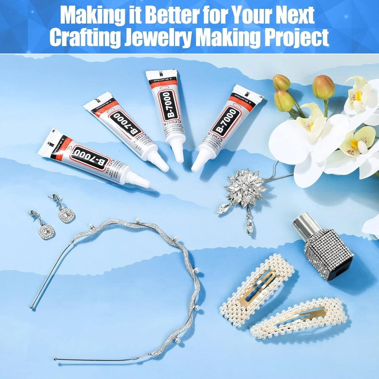 B-7000 Glue Clear 4 Pack – 15ml Jewelry Rhinestone Fabric Phone Repair Adhesive.