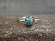 Native American Sterling Silver Round Turquoise Ring by Qualo - Size 5