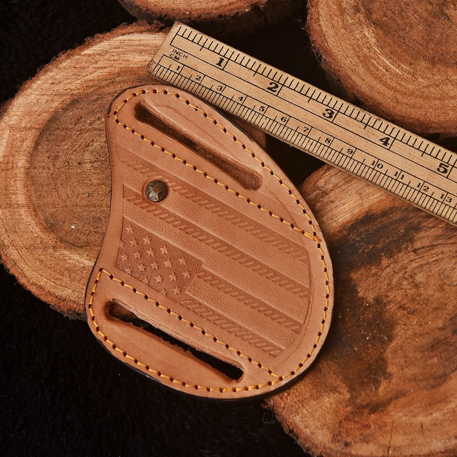 Leather Engraved Pancake Fixed Blade Knife Belt Sheath Folding Blade Case Cover