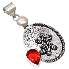 Pendant Garnet Quartz Gemstone Handmade Gift For Her Silver Jewelry 2.5