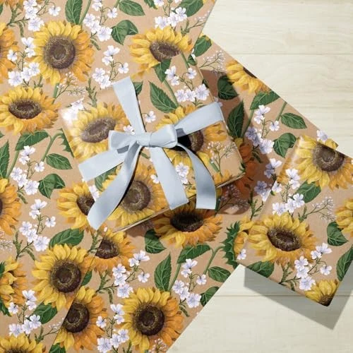  Kraft Floral Wrapping Paper Roll - Mini Roll - 17 17 inch x 33 feet Sunflower - Image 4 of 4