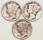 (3) Mercury Dimes - Very Good/Fine - 1936 1939 1941 - #4577ED