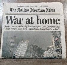 Vintage 9/11 Dallas Morning News Newspaper September 12 2001 - "War at Home"