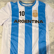 Lionel Messi AFA Argentina #10 Soccer Jersey Blue/White Stripes Size M
