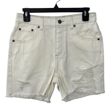 NEW SER.O.YA Mid Rise Jean Short Sz 26 Cut Off White Denim Distressed Destroyed