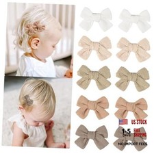C LLOT 10 Pieces 2inch Girls Hair Bows Linen Fabric Bows Alligator Clips Khaki