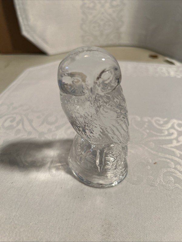 Vintage Clear Glase Owl Figurine Paperweight Sculpture Figure Bird of Prey 4"