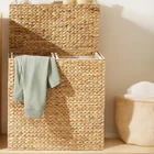 X Large Water Hyacinth Double Laundry Hamper Bin Clothes Washing Basket With Lid