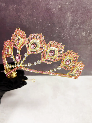 Gold Crystal Crown, Peacock Crown, Pink Crystal Tiara 