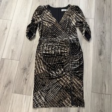 Eliza J Velvet Ruched Mutli Color V-Neck Women Dress Size 14 Black Brown