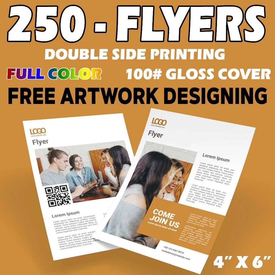 Custom 250 Flyers - 4"x6 "- Full Color 2 Side Printing - Free Design - Image 1 of 1