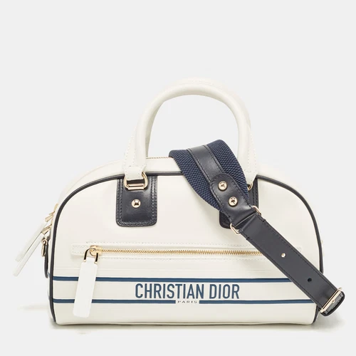 Petit sac bowler Dior blanc/bleu marine cuir et caoutchouc vibe