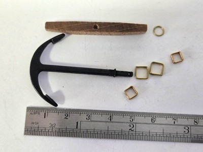 Ship Model Fittings Parts Black Metal 50mm x 50mm Anchor w/ stock & ring