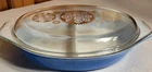 Vintage Pyrex Blue Oval Divided Casserole Dish Constellation Pattern Lid 1.5 Qt