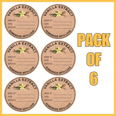 6x Vanilleextrakt Flaschenetiketten Etiketten Aufkleber Homemade With Love 5 cm