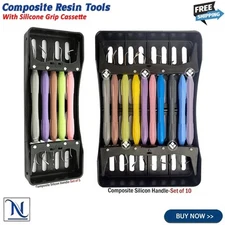 Composite Filling Instrument Set Silicone Handle Tool w/Storage Cassette Dentist