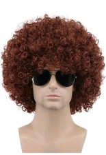 Men Women 70s 80s Short Curly Brown Party Afro Wig Glasses Not Included 010