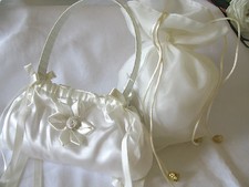 Pretty ivory & white hand dolly bag for bridesmaid flowergirl wedding communion