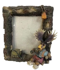 Moose 3D Photo Frame Resin Rustic Lodge Cabin Tree Bark Free Standing 3 1/2 x 5