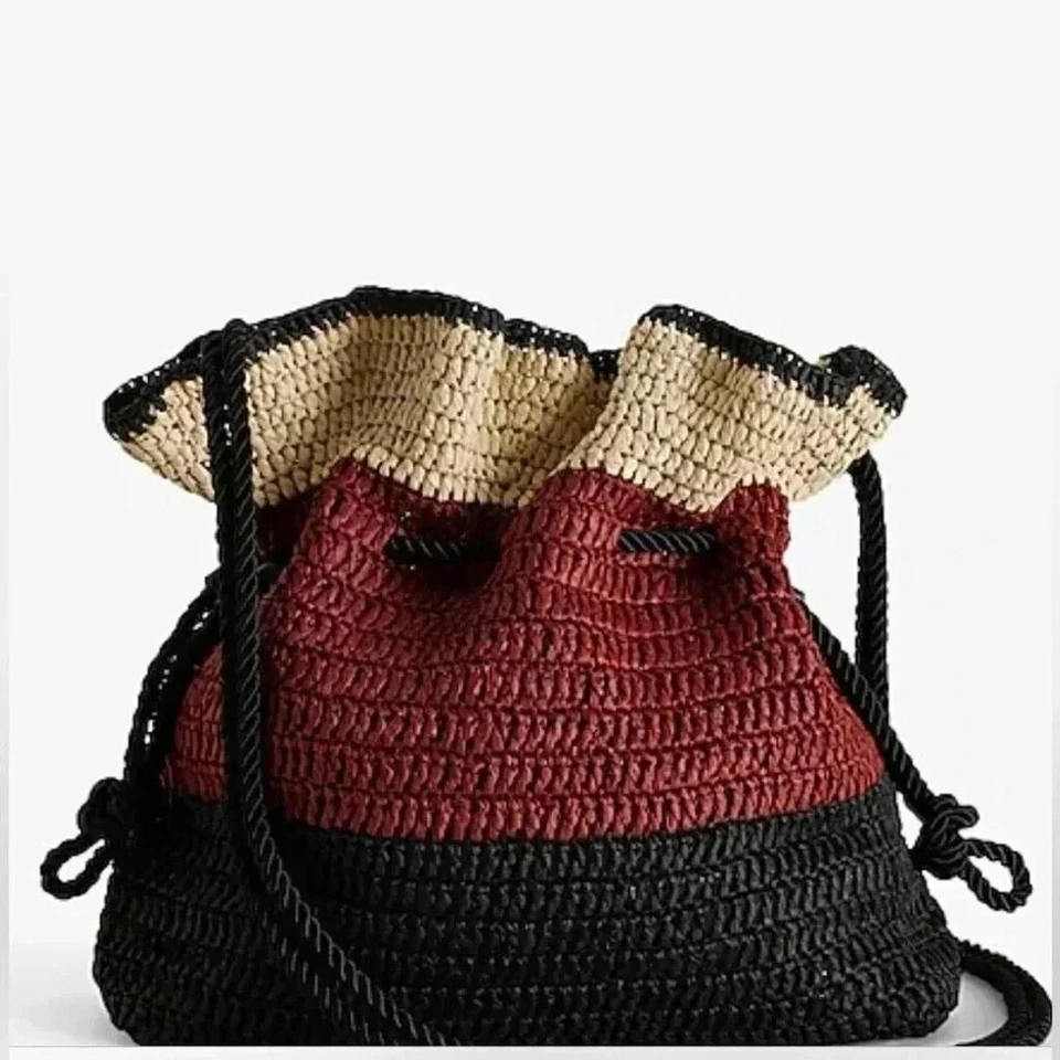 NUEVO con etiquetas (NUEVO CON ETIQUETAS) Bolso Express Negro, Tostado y Marrón Tejido Paja Cordón Foto 3 de 3