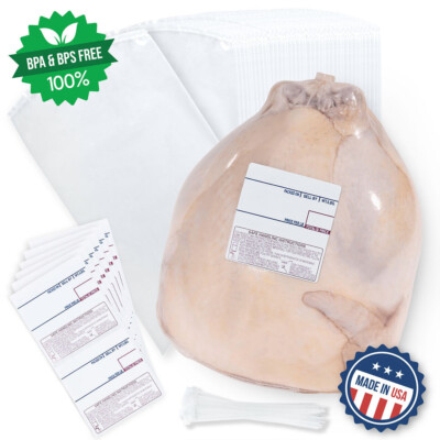 POULTRY SHRINK BAGS 13''x20'' KIT 100pk, BPA/BPS Free, 75 micron, MADE IN USA