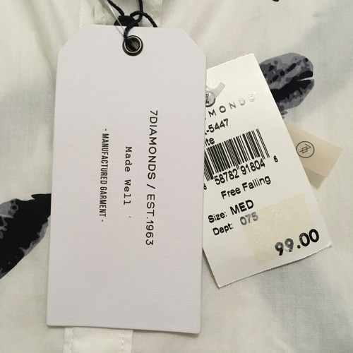 7 Diamonds mens shirt, long sleeve, size M, white/black feather print,tags, new. - Picture 3 of 10