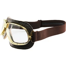 Nannini Biker Padded Motorcycle Goggles Hand-Sewn Brown Leather/Chrome Frames