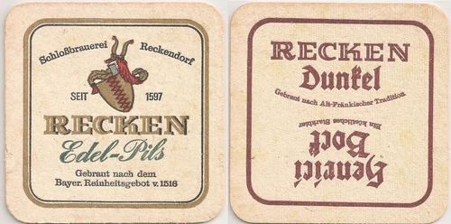 Schlossbrauerei Reckendorf - old beer mat "Recken Edel-Pils / Henrici Bock"