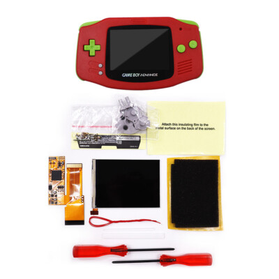 Pre -cut Red shell +Green button IPS v2 Screen Backlight Mod For Game Boy GBA