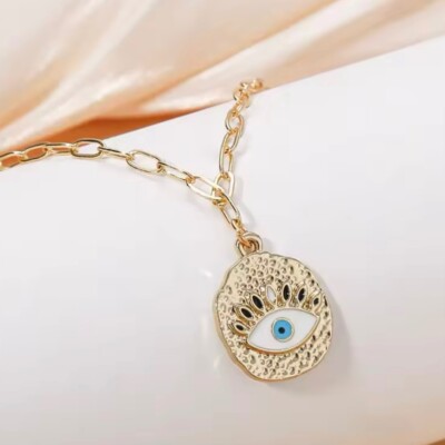 Gold Evil Eye Necklace, Mothers Day Gift for Women, Handmade Pendant 