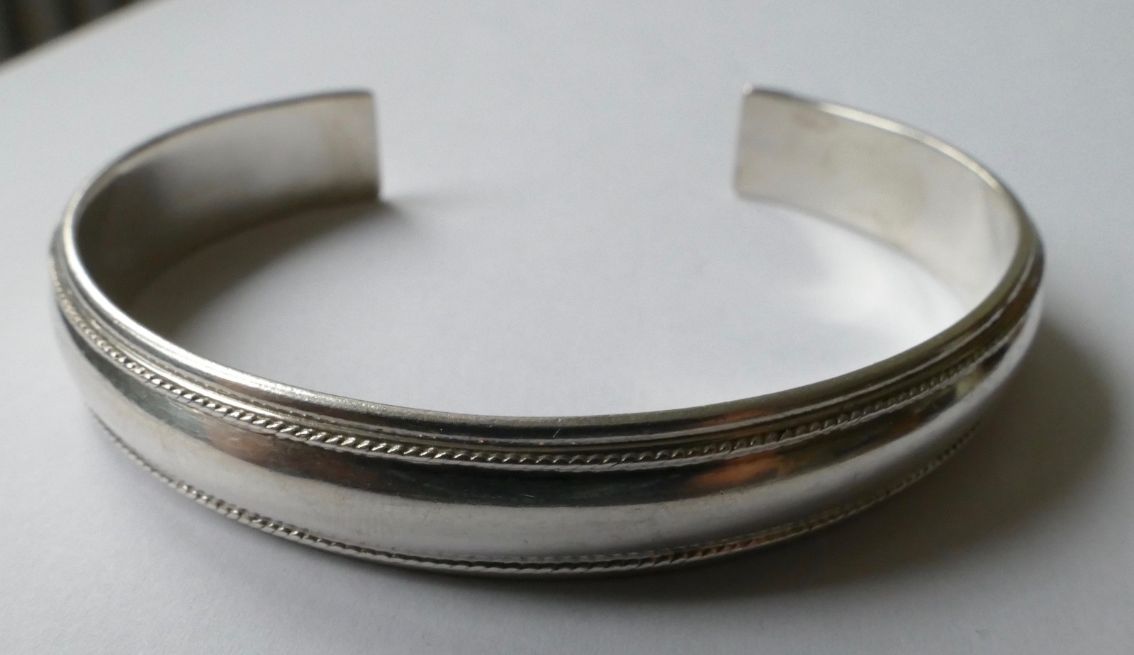 Large bangle solid design 925 silver vintage 70s … - image 1