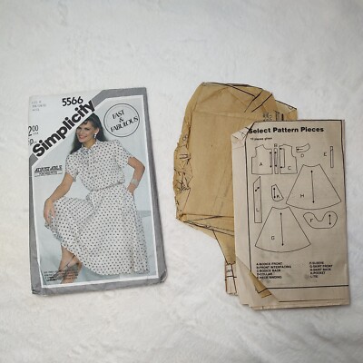 CUT Simplicity 5566 1982 women's dress 8 10 12 flared Peter pan collar  pockets | eBay