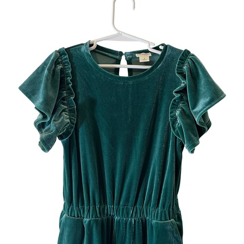 J.Crew Crewcuts Girls Sage Green Velour Velvet Jumpsuit 8 Formal Holiday Rufled - Picture 3 of 7