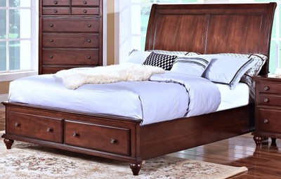 Contemporary Design Queen Size Bed Head Footboard 2 Storage