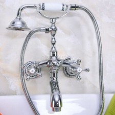 Chrome Brass Clawfoot Tub Faucet Wall Mount with Hand Held Shower Faucet Set