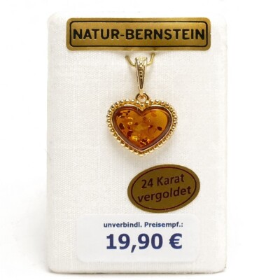100% Naturbernstein Bernstein Herz Anhänger Kettenanhänger vergoldet 90109c
