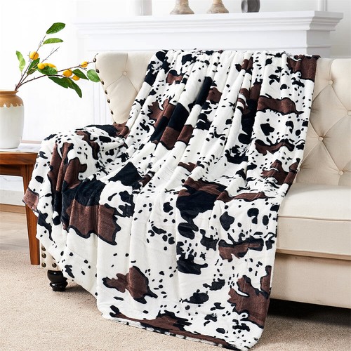 Cow Print Faux Fur Throw Blanket Double-Sided - Warm Fluffy Blanket Farmhouse - Picture 29 of 78