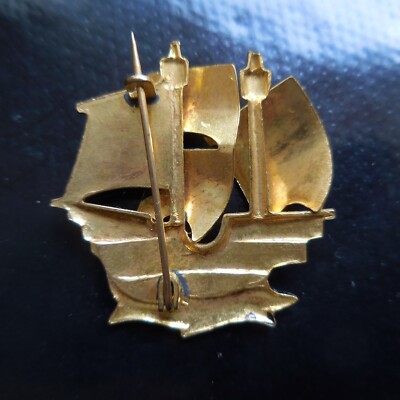 Broche Vintage Bateau Navire En Plaqué Or Jaune - Motif Marin Celte, Référence N4072