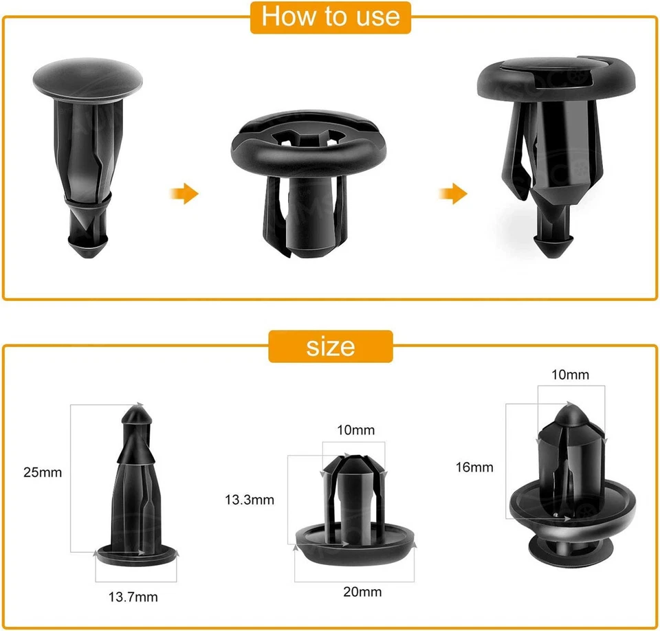 100x Retenedor de Coche Sujetadores Automáticos Empuje Trim Clips Pin Remache Guardabarros Kit de Parachoques Foto 2 de 4