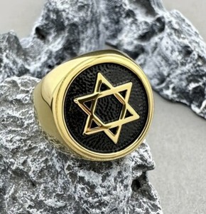 Men’s 18k Gold Plated Stainless Steel Star Of David Gold Ring! Size 7
