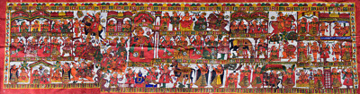 110'' Indian Painting Cloth Warriors Riders Mughal Pigment Original Temple Decor