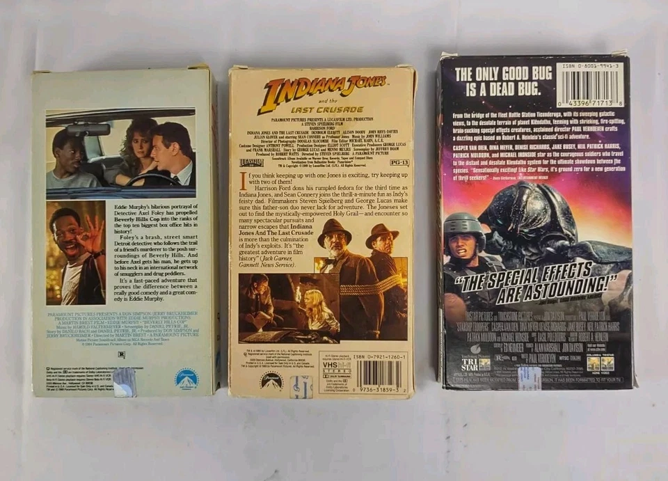VHS Lot  Beverly Hills Cop, Indiana Jones Last Crusade, Starship Troopers  Foto 3 de 3